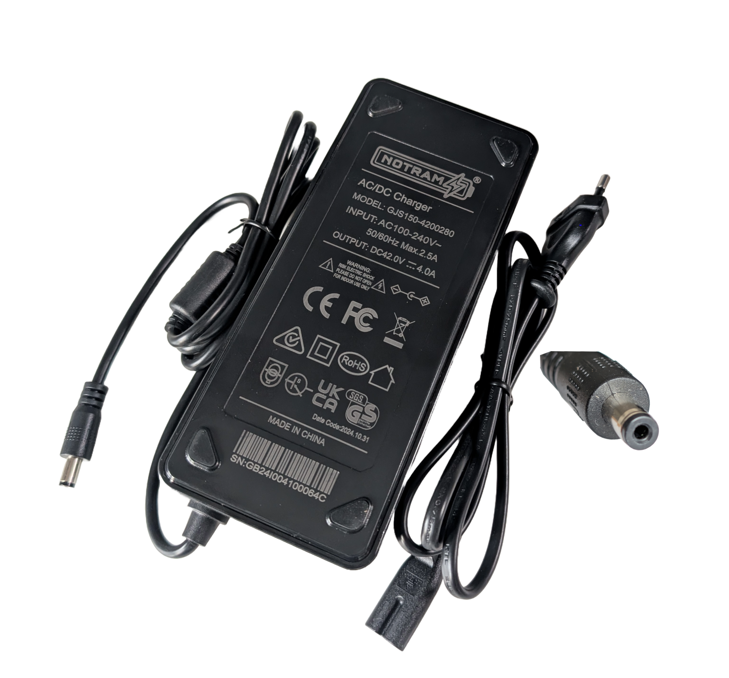 Notram snellader fietsaccu 42 volt / 4 Ampere (2polig)
